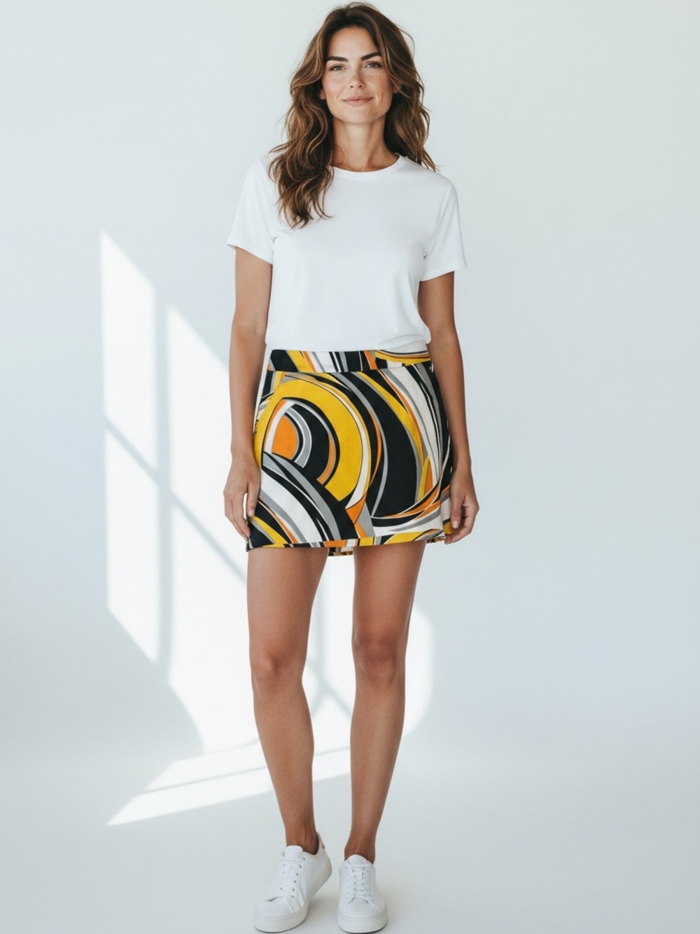 Loudmouth Golf Sports Yellow, Black & White Swirl Mini Skirt Size 10